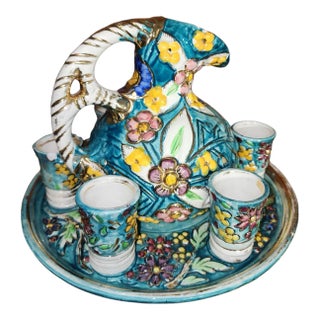 1920s Henri Bequet Ewer and Beaker Set With Serving Tray- 8 Pieces For Sale