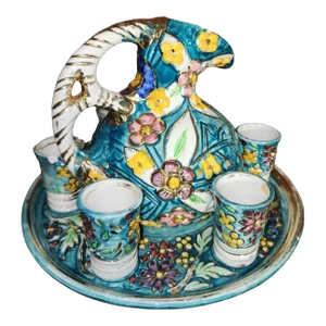 1920s Henri Bequet Ewer and Beaker Set With Serving Tray- 8 Pieces