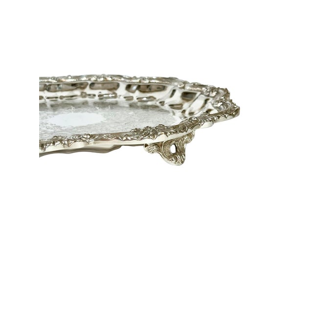 Vintage Footed Silver Salver Cocktail Tray Shell Detailing For Sale - Image 6 of 12