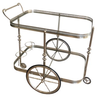 Neoclassical Style Silvered Brass Bar Cart, French, Circa 1940 For Sale