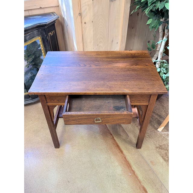 Mid 20th Century Vintage Mission Oak Arts & Crafts Writing Desk With Stretcher Shelf For Sale - Image 5 of 9