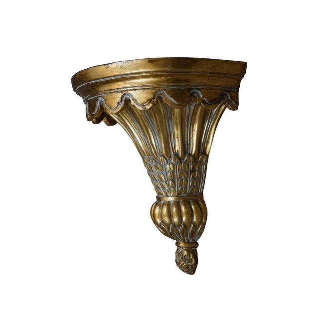 Rococo 2 Italian Baroque Style Gold Scalloped Demilune Corbel Wall Shelf Sconces 13" For Sale - Image 3 of 11