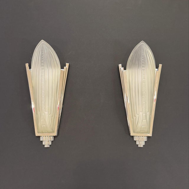 Late-20th Century Pair Genet et Michon Style Art Deco Wall Sconces France For Sale - Image 10 of 18