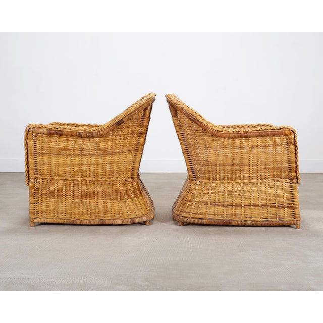 Pair of Organic Modern Rattan Wicker Lounge Armchairs For Sale - Image 10 of 18