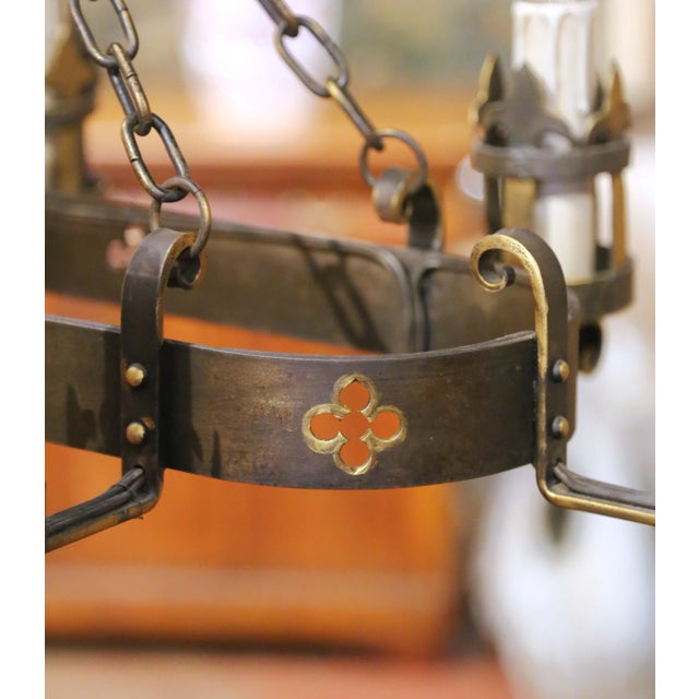 Gothic Mid-Century French Gothic Revival Six-Light Iron Chandelier For Sale - Image 3 of 8