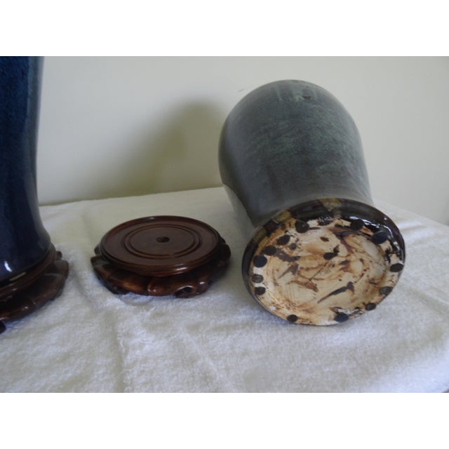 Mid 20th Century Vintage Chinese Meiping Vases With Carved Stands- Set of 2 For Sale - Image 5 of 6