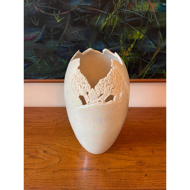 Ceramic Vintage 1996 Signed 16” Iridescent Studio Pottery Vase For Sale - Image 7 of 9