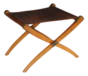 Vintage Art Nouveau Folding Stool with Leather, 1910s