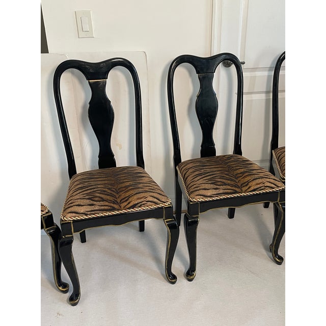1960s Reduced- Mid 20th Century 4 Ebonised Queen Ann Style Dining Chairs With TapestryUpholstery For Sale - Image 5 of 11