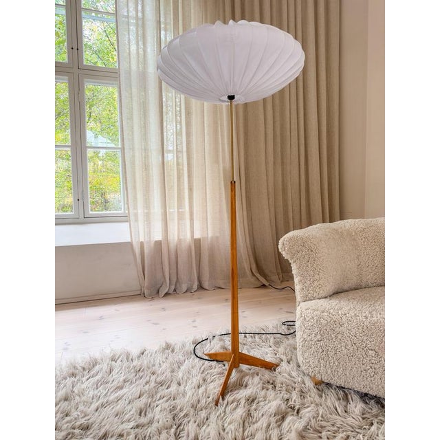 Mid-Century Birch Wood and Brass Floor Lamp from Bergboms, Sweden, 1960s For Sale - Image 10 of 12