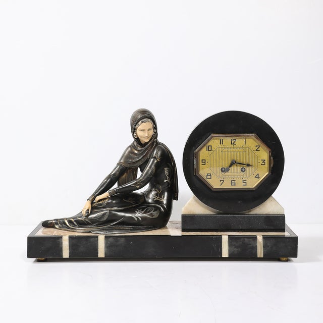 Art Deco Art Deco Emoy Mantelpiece Clock With Seated Flapper in the Manner of Chiparus For Sale - Image 3 of 17