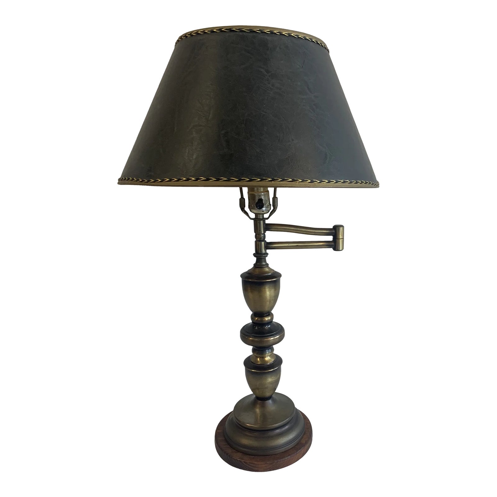 Vintage Bronzed Brass Swing Arm Table Lamp With Leather Shade Chairish