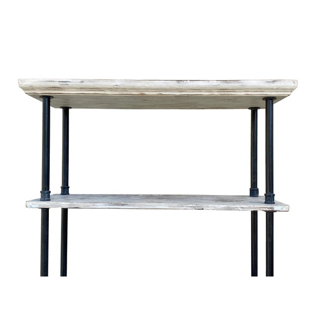 Iron Bars Wash White Wood Shelves Industrial Bookcase Display Cabinet For Sale - Image 4 of 8