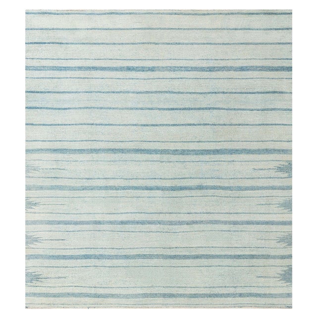 Doris Leslie Blau Vintage Indian Dhurrie Striped Blue Rug For Sale
