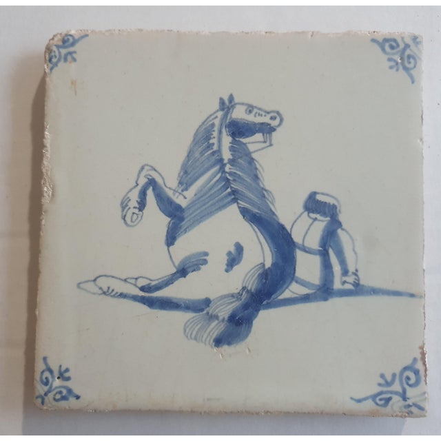 Dutch Man Under Falling Horse Tile from Delft, 1620s For Sale - Image 9 of 9