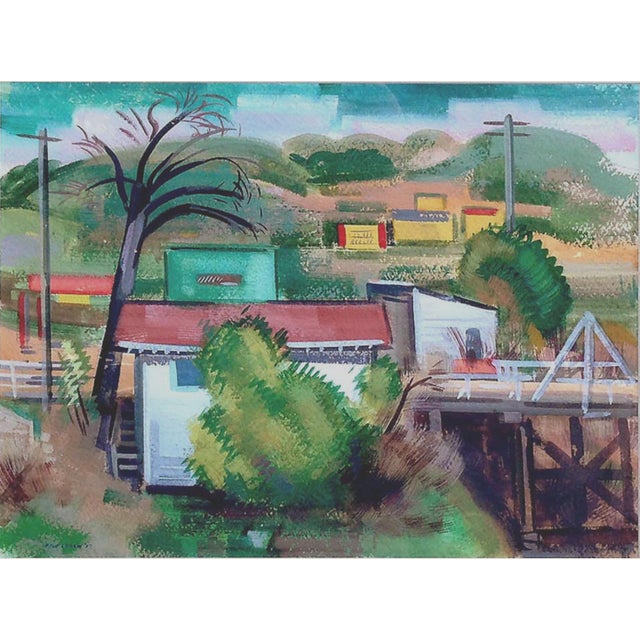 California modernist industrial scene by Erle Loran (American, 1905-1999). Signed lower left "Erle Loran '37." Presented...