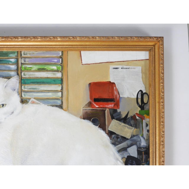 1990s Late 20th Century White Cat Portrait Painting For Sale - Image 5 of 7