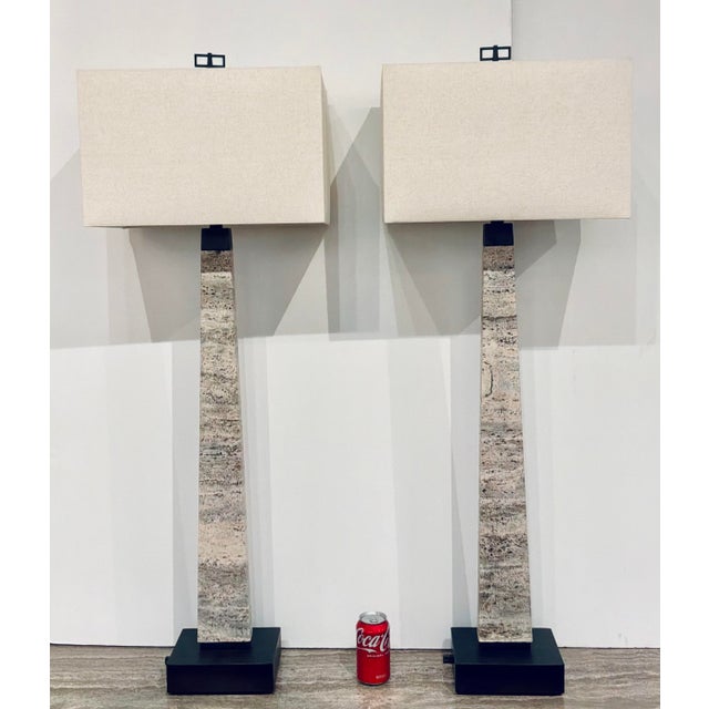Revelation Modern Travertine Spire Buffet Lamps Pair For Sale In Atlanta - Image 6 of 8