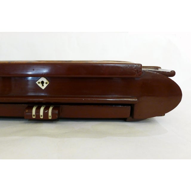 Glass Large Mid-Century Asianf Lacquered Wood Jewelry Box with Fish, 1950s For Sale - Image 7 of 18