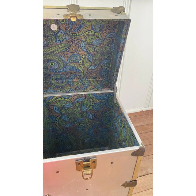 Vintage Campaign Chests Trunks Pair Silver Metal Industrial For Sale - Image 10 of 17