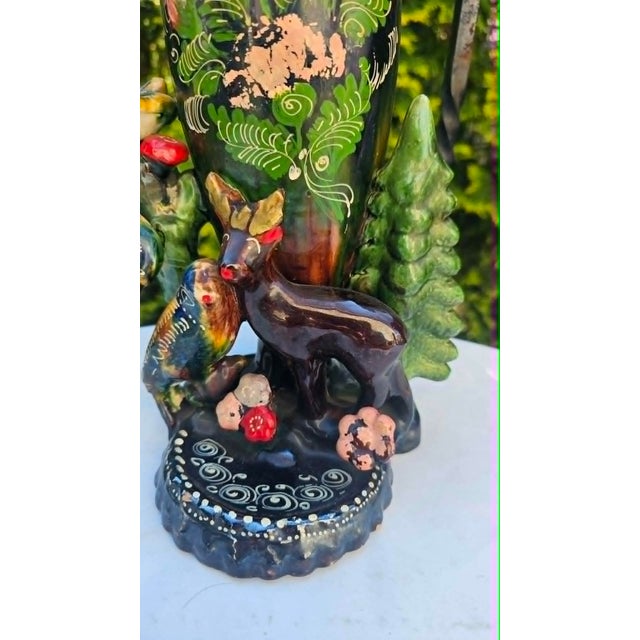 Ceramic Vase with Deer, Birds, Flowers, 1960s For Sale - Image 4 of 11