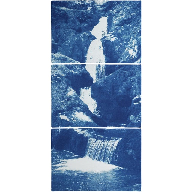 Zen Forest Waterfall, Original Cyanotype Vertical Triptych by Kind of Cyan, 2020, 3 Pieces For Sale - Image 11 of 11
