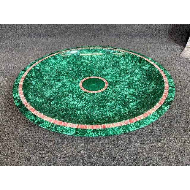 Traditional Inlaid Mother of Pearl and Malachite Grand Charger Centerpiece For Sale - Image 3 of 8
