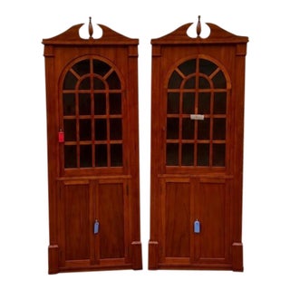 Pair of Towering Antique Corner Cabinets For Sale