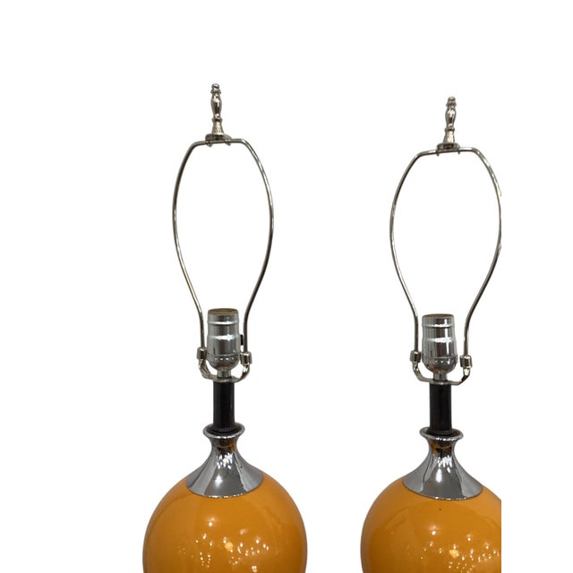 George Kovacs Pair Mid Century George Kovacs Style Stacked Ball Orange Lamps For Sale - Image 4 of 7