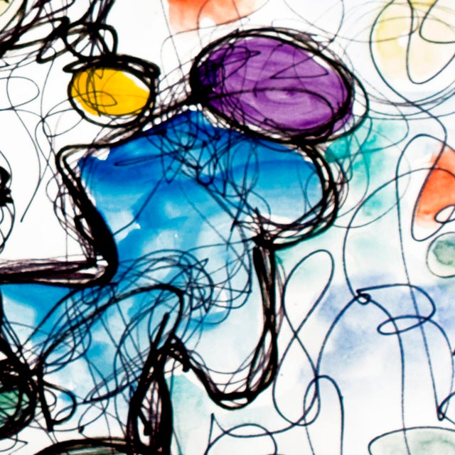 Blue That’s Me in the Middle — Playful Abstract Dance of Color, Motion & Character, Oil Markers & Acrylics on Paper 18 X 24 For Sale - Image 8 of 8