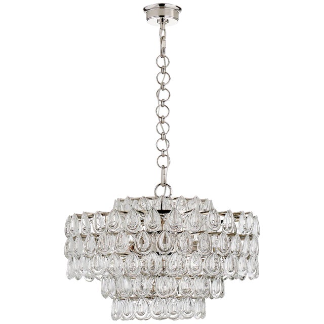 Liscia Medium Chandelier in Polished Nickel with Crystal Designer: AERIN Canopy: 5" Round Mounting: Chain Shade Detail: No...
