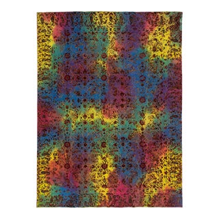Multicolor Antique Overdyed Wool Rug With Allover Pattern For Sale