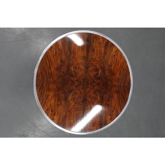 1950s Vintage Czechoslovakian Round Side Table in Walnut and Chrome, 1950s For Sale - Image 5 of 15