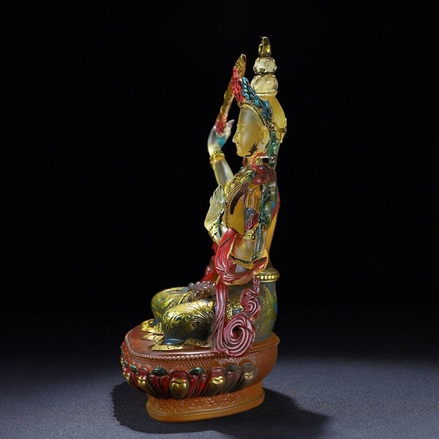 Traditional Vintage Liuli Glass Manjushri Bodhisattva Sculpture For Sale - Image 3 of 10