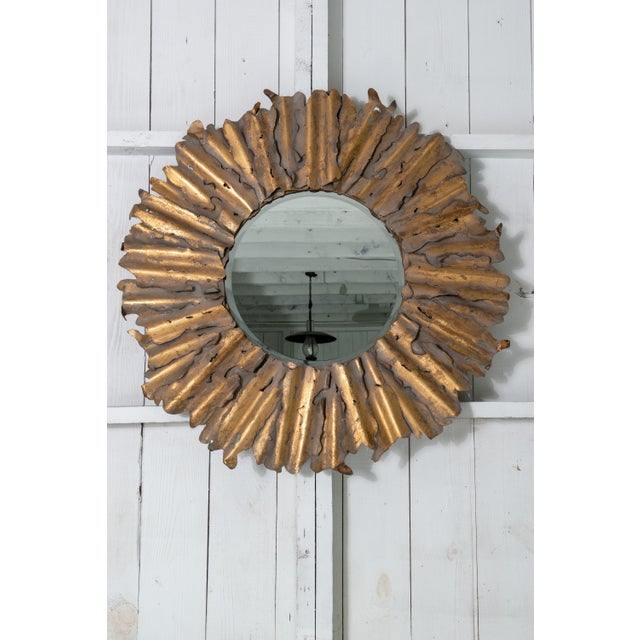 1970s Brutalist Sunburst Mirror, Handcrafted Torch Cut Brass, Spain, 1970s For Sale - Image 5 of 13