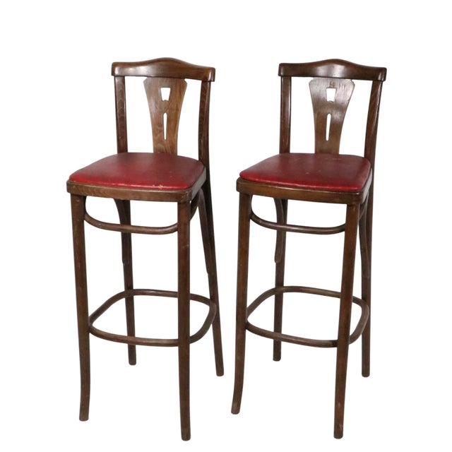 Thonet Mid 20th Century Pr. Bentwood Counter Stools by Thonet For Sale - Image 4 of 13