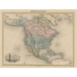 Antique Map of North America with Vignette of the Statue of Liberty For Sale