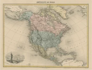 Antique Map of North America with Vignette of the Statue of Liberty