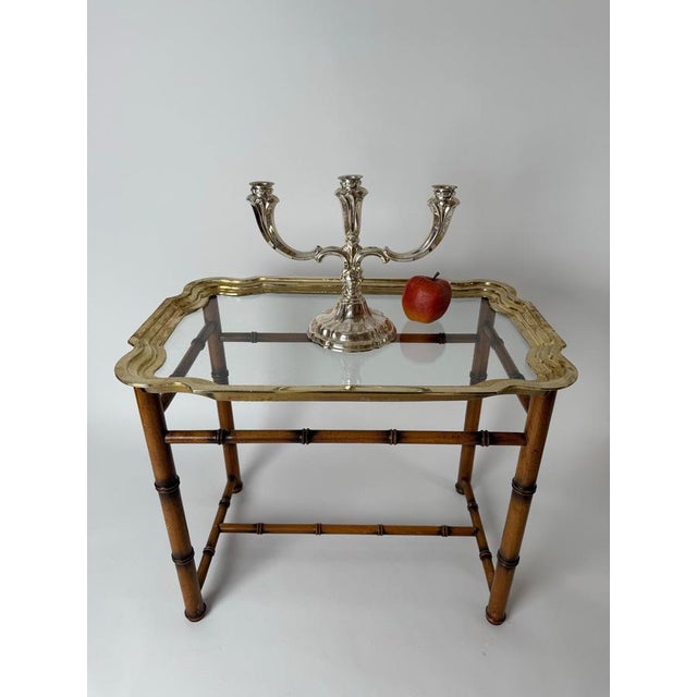 Hollywood Regency Hollywood Regency Hand-Crafted Tray Table in Brass and Faux Bamboo, 1960s For Sale - Image 3 of 17