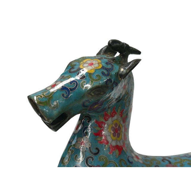 Chinese Turquoise Teal Enamel Galloping Horse Treading on a Flying Swallow Metal Figure For Sale - Image 11 of 12