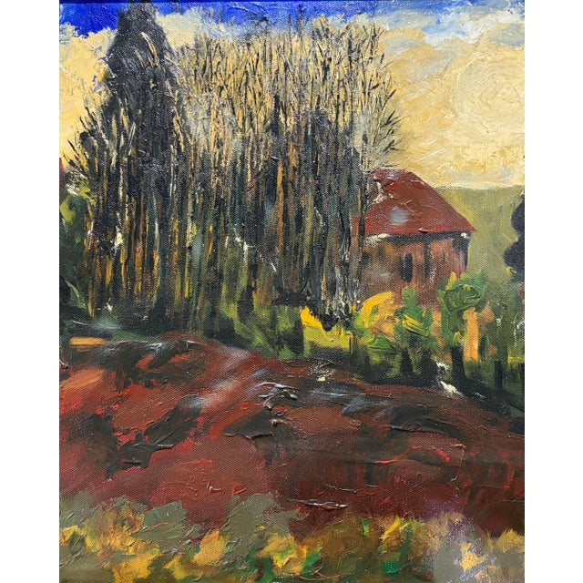 Green Vintage Acrylic Landscape Painting on Canvas Framed 28" W For Sale - Image 8 of 8