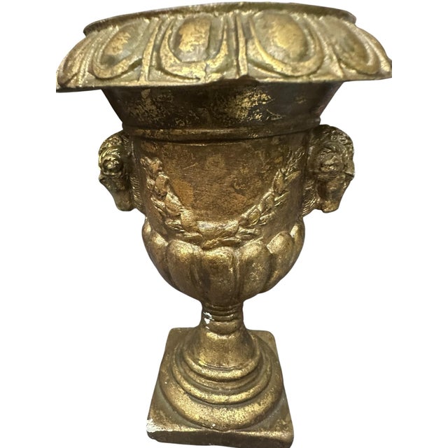 1960s Gold Leaf Antique Urn Vase From Italy Planter Stucco Vase 1960's For Sale - Image 5 of 7