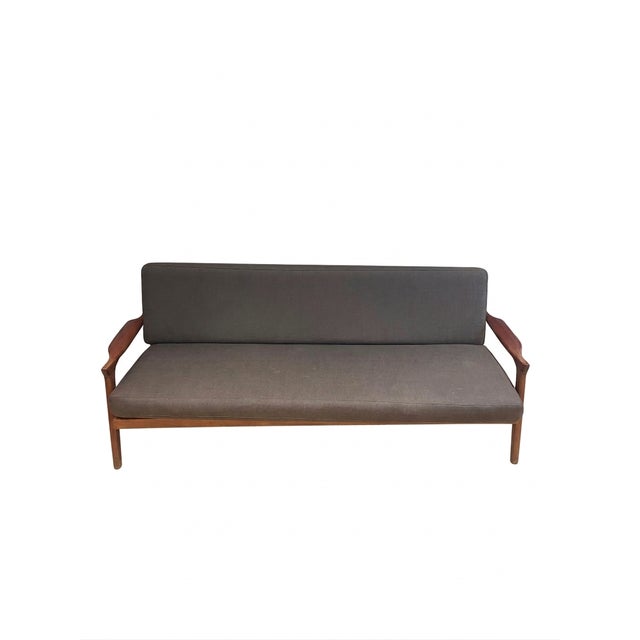 Vintage Grey Parker Inspired Upholstered Sofa With Tall Legs For Sale - Image 4 of 9