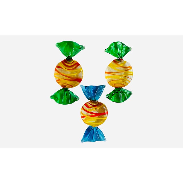 1990s Murano Glass Round Striped Candies, Set/3 For Sale - Image 5 of 5