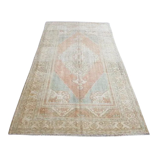 1960s Floral Oushak Vintage Area Rug For Sale