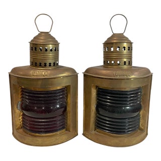1950s A Set of Vintage Brass Port and Starboard Ship Lanterns For Sale
