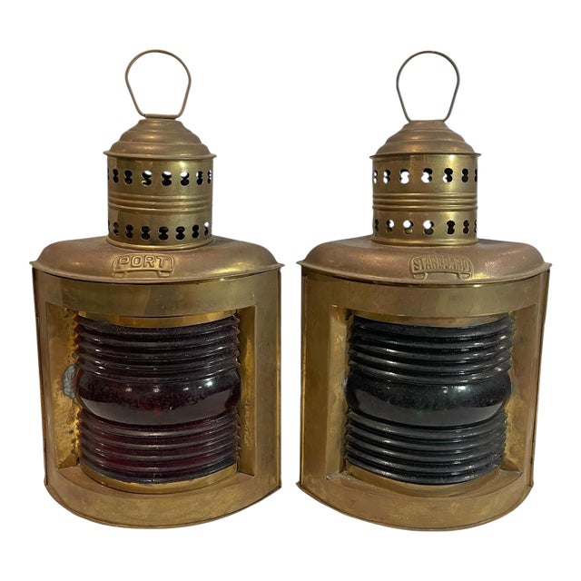 1950s A Set of Vintage Brass Port and Starboard Ship Lanterns For Sale