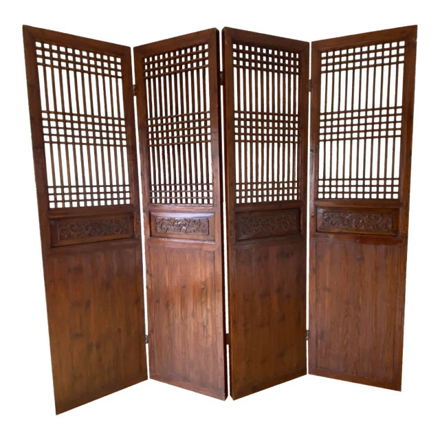 Chinese Antique Four-Panel Wooden Screen For Sale