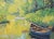 Original oil landscape by Sean Wu, A small boat in the pond in the woods.