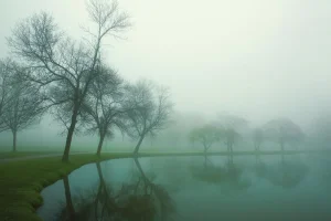 Milwaukee Lake in Fog Color Photograph